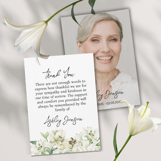 Sympathy Lily Photo Funeral Thank You Card Dankeskarte