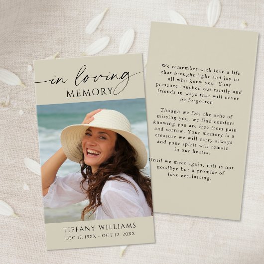 Sympathy Photo In Loving Memory Prayer Card
