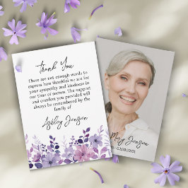 Sympathy Purple Floral Photo Thank You Card Dankeskarte