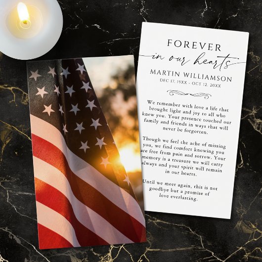 Sympathy USA Flag Cross Funeral Prayer Card