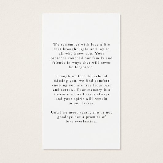 Sympathy USA Flag Photo Military Prayer Card (Rückseite)