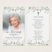 Sympathy White Floral Cross Photo Prayer Card (Vorne & Hinten)