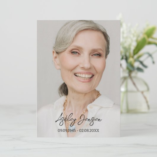 Sympathy White Rose Photo Funeral Thank You Card Dankeskarte (Stehend Vorderseite)