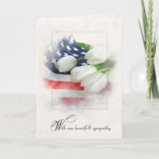 Sympathy White Tulips on American Flag Karte (Vorderseite)