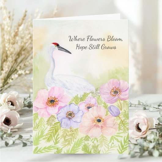Sympathy Whooping Crane with Anemones  Karte