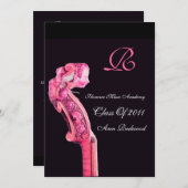 SYMPHONIA CLASSIC MUSIC ABSCHLUSS MONOGRAM rosa Einladung (Vorne/Hinten)