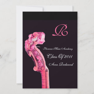 SYMPHONIA  CLASSIC MUSIC GRADUATION MONOGRAM rosa Einladung