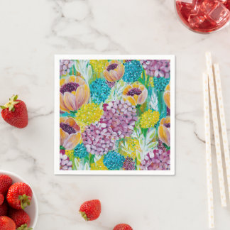 Symphony Hydrangea Poppy Floral Napkins Serviette