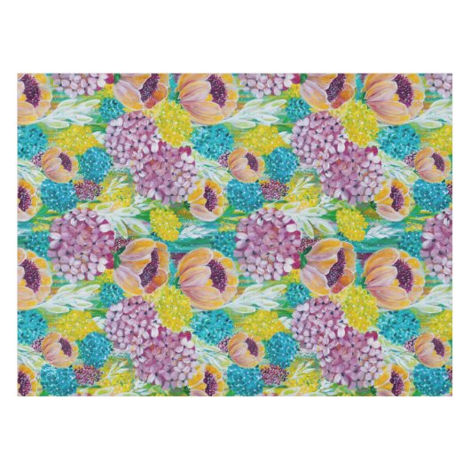 Symphony Hydrangea Poppy Floral Tablecloth Tischdecke (Vorderseite (Horizontal))