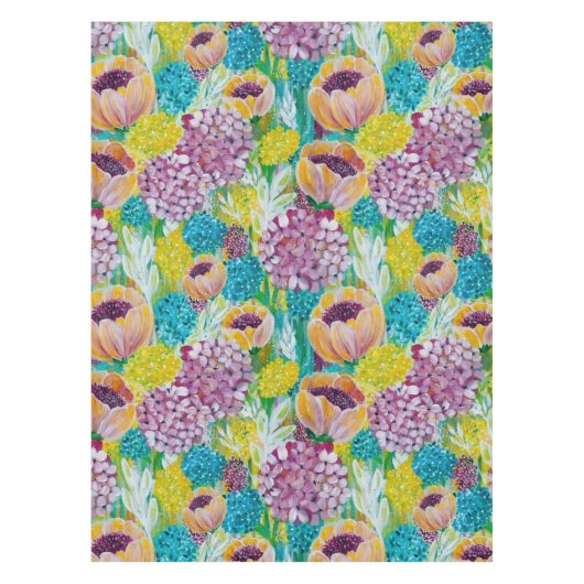 Symphony Hydrangea Poppy Floral Tablecloth Tischdecke (Vorderseite)
