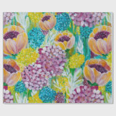 Symphony Hydrangea Poppy Floral Wrapping Paper Geschenkpapier (Flach)