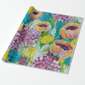 Symphony Hydrangea Poppy Floral Wrapping Paper Geschenkpapier (Ungerollt)