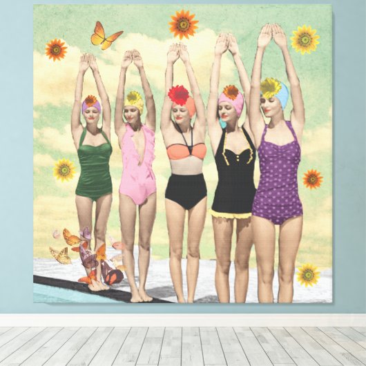 Synchronschwimmen Retro-Collage Leinwanddruck (Insitu (Holzboden))