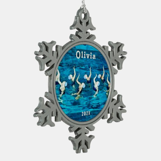 Synchronschwimmen Schneeflocken Zinn-Ornament (Links)