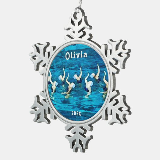 Synchronschwimmen Schneeflocken Zinn-Ornament (Rechts)