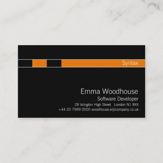 Syntax Schwarz/Orange Visitenkarte (Vorderseite)