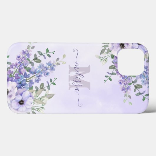 Syntaxname Lila Wildblumen Monogramm Case-Mate iPhone Hülle (Rückseite (Horizontal))