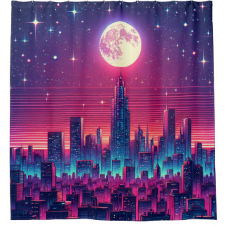 Synth City Skyline Duschvorhang