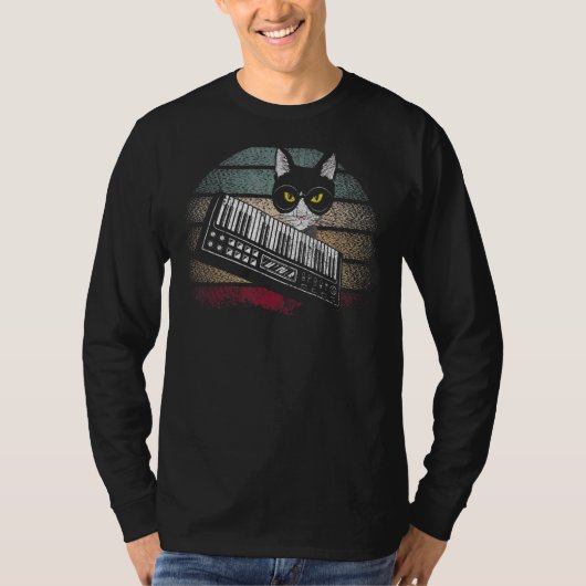 Synthesizer Cat Retro Synth Vaporwave Cat T-Shirt (Vorderseite)