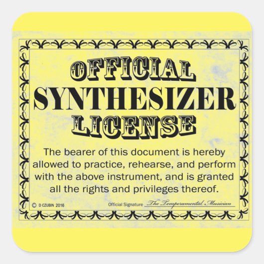 Synthesizer License Square Aufkleber (Vorderseite)