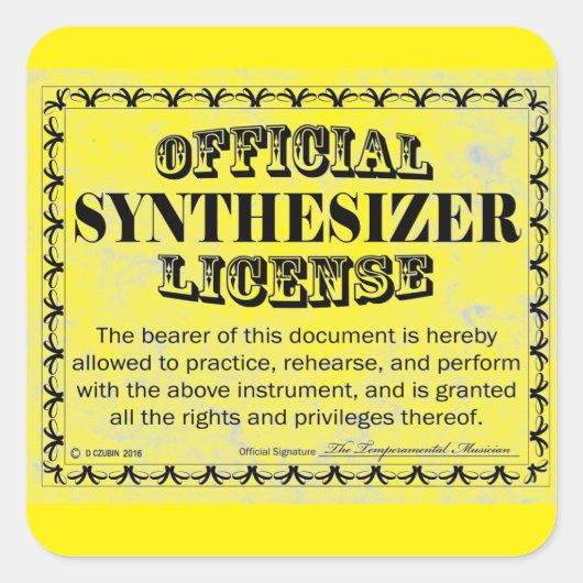 Synthesizer License Square Aufkleber (Vorderseite)
