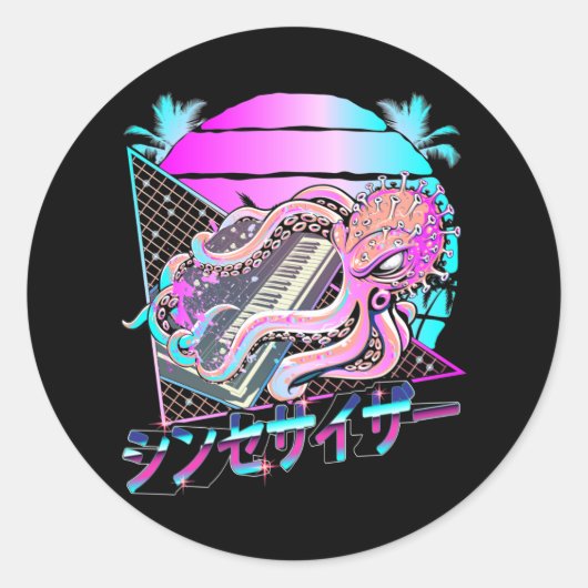 Synthesizer Octopus Vaporwave Kraken Analog Synth Runder Aufkleber (Vorderseite)
