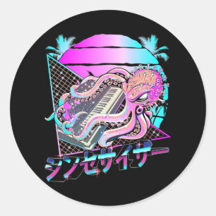 Synthesizer Octopus Vaporwave Kraken Analog Synth Runder Aufkleber