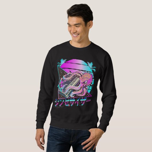 Synthesizer Octopus Vaporwave Kraken Analog Synth Sweatshirt (Vorne ganz)