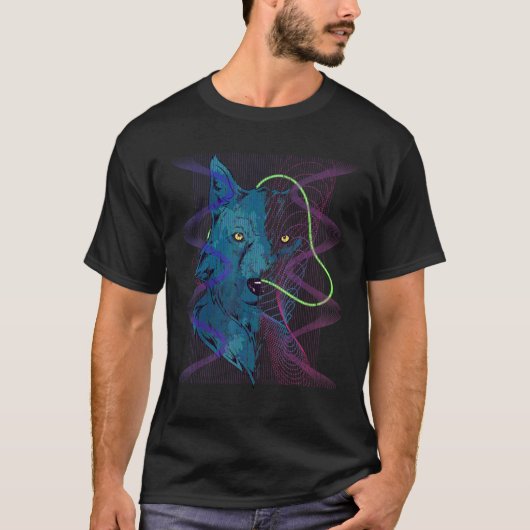 Synthwave 80er Art Predator Wolf Retro Animal Vapo T-Shirt (Vorderseite)