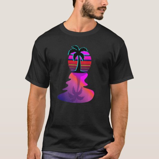 Synthwave 80s Island Palm Tree Aesthetic Design T-Shirt (Vorderseite)