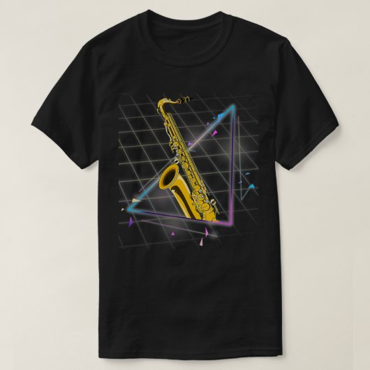 Synthwave 90er Jahre Saxophonist Jazz Musiker Saxo T-Shirt (Design vorne)