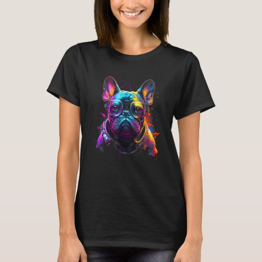 Synthwave Ästhetischer Vaporwave-Mops mit Brillenr T-Shirt (Vorderseite)