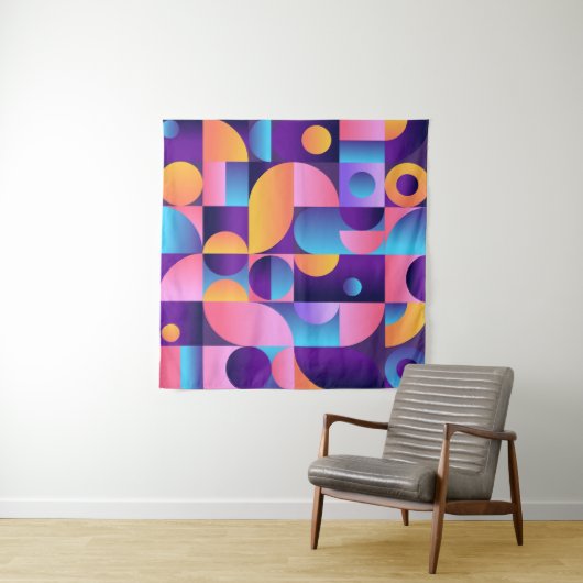 Synthwave Bauhaus Neon Plakat #1, dunkelrosa Wandteppich (Beispiel (Horizontal))