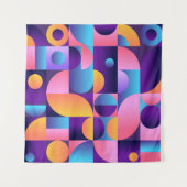 Synthwave Bauhaus Neon Plakat #1, dunkelrosa Wandteppich (Vorderseite)