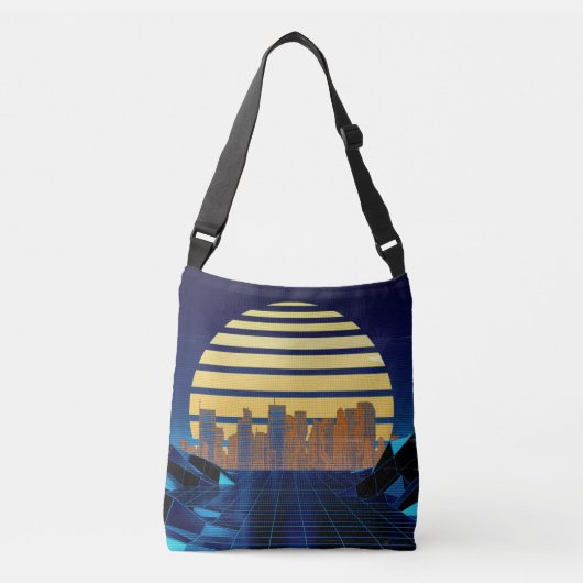 Synthwave Blue Crossbody Bag Tragetaschen Mit Langen Trägern (Vorderseite)