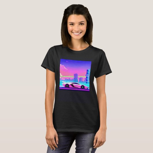 Synthwave car outrun retrowave futuresynth sci fi  T-Shirt (Vorne ganz)