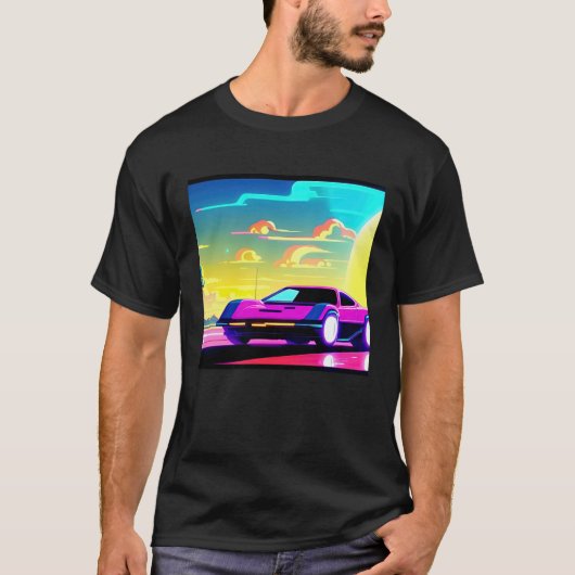 Synthwave car outrun retrowave futuresynth sci fi  T-Shirt (Vorderseite)