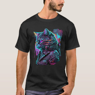 Synthwave Cat Retro 80er T-Shirt