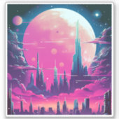Synthwave City Skyline Aufkleber (Vorderseite)