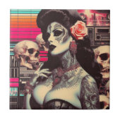 Synthwave Creepy Pin-up Fliese (Vorderseite)