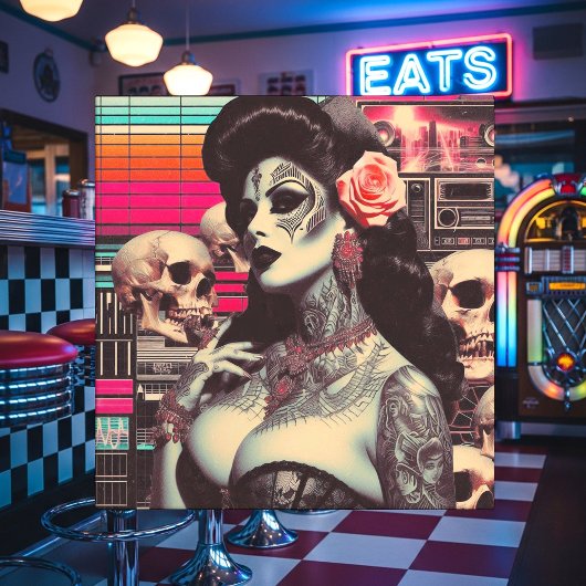 Synthwave Creepy Pin-up Fliese