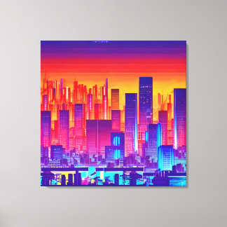 Synthwave/Cyberpunk City at Sunset Leinwanddruck