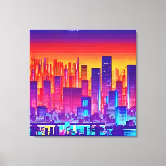 Synthwave/Cyberpunk City at Sunset Leinwanddruck (Vorderseite)