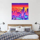 Synthwave/Cyberpunk City at Sunset Leinwanddruck (Insitu (Schlafzimmer))