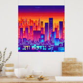 Synthwave/Cyberpunk City at Sunset Poster (Küche)