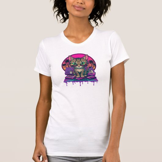 Synthwave DJ Cat T-Shirt (Vorderseite)