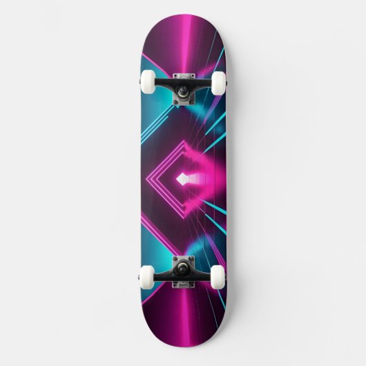 Synthwave Glowing Pyramid Tunnel Neon Sci-Fi Skateboard (Vorderseite)