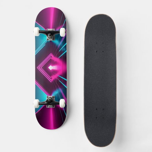 Synthwave Glowing Pyramid Tunnel Neon Sci-Fi Skateboard (Vorderseite)