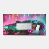 Synthwave-Hyper-Car im lebhaften Neon Desk Mat Schreibtischunterlage (Tastatur & Maus)