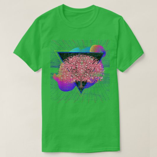 Synthwave Japan Sakura Tree Vaporwave Cherry Bloss T-Shirt (Design vorne)